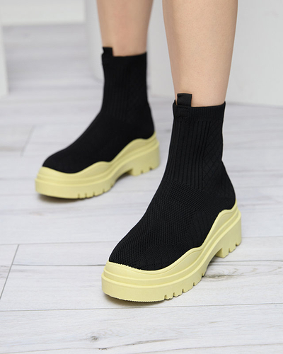 Czarno-żółte botki damskie na płaskim obcasie Seritis - Obuwie