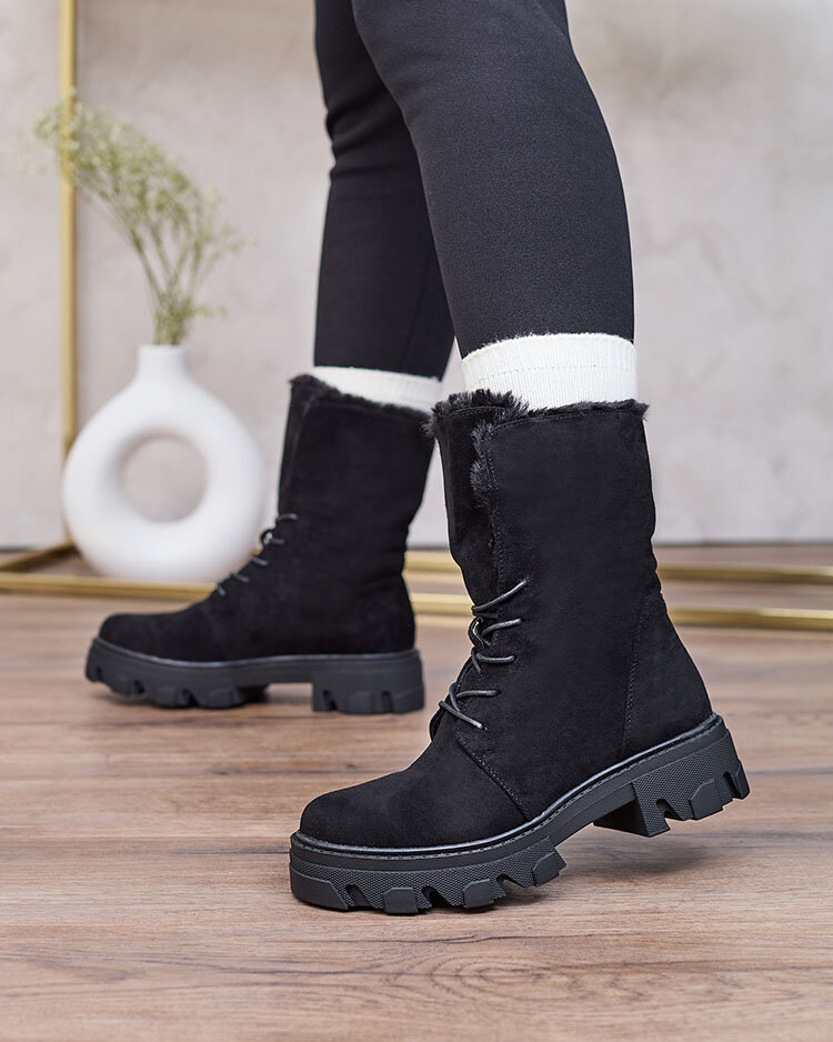 Royalfashion Черни дамски ботуши с връзки Cavenma