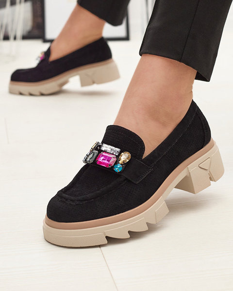 Черни ажурни дамски мокасини с декорация Bokkso - Обувки