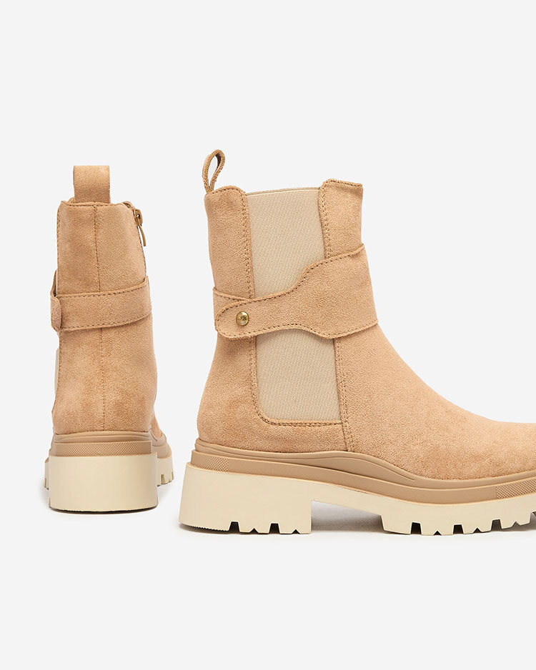 Royalfashion Светлокафяви дамски ботуши с декоративна каишка Doasa