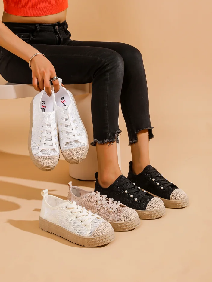 Royalfashion Женски маратонки с дантела и пайети Nille