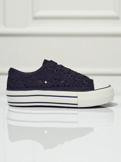 Дамски кецове Aureliana Тъмносини от ажурна тъкан с равна подметка