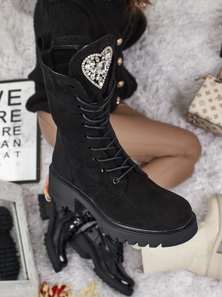 Еко велурени дамски боти с връзки Emelune