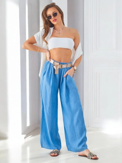 Royalfashion Въздушни широки дамски панталони с колан