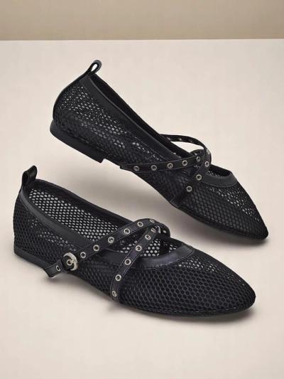 Балеринки Royalfashion Arethusa Nero от мрежа на плосък ток