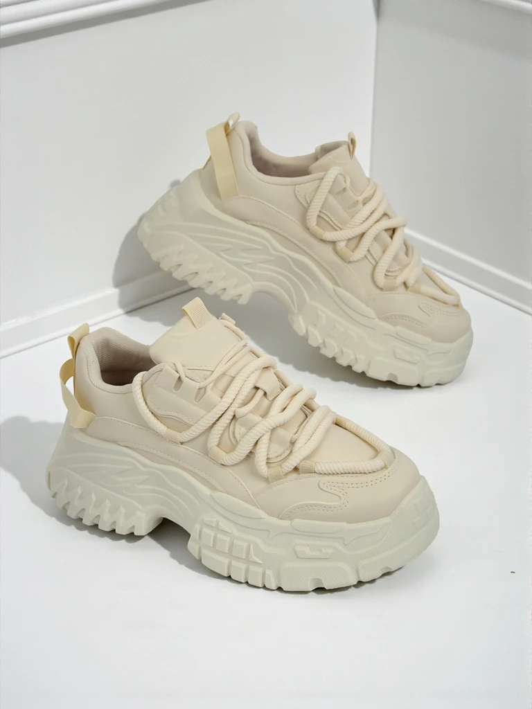 Дамски сникърси бежови Athenia от еко кожа на платформа 6,5 см