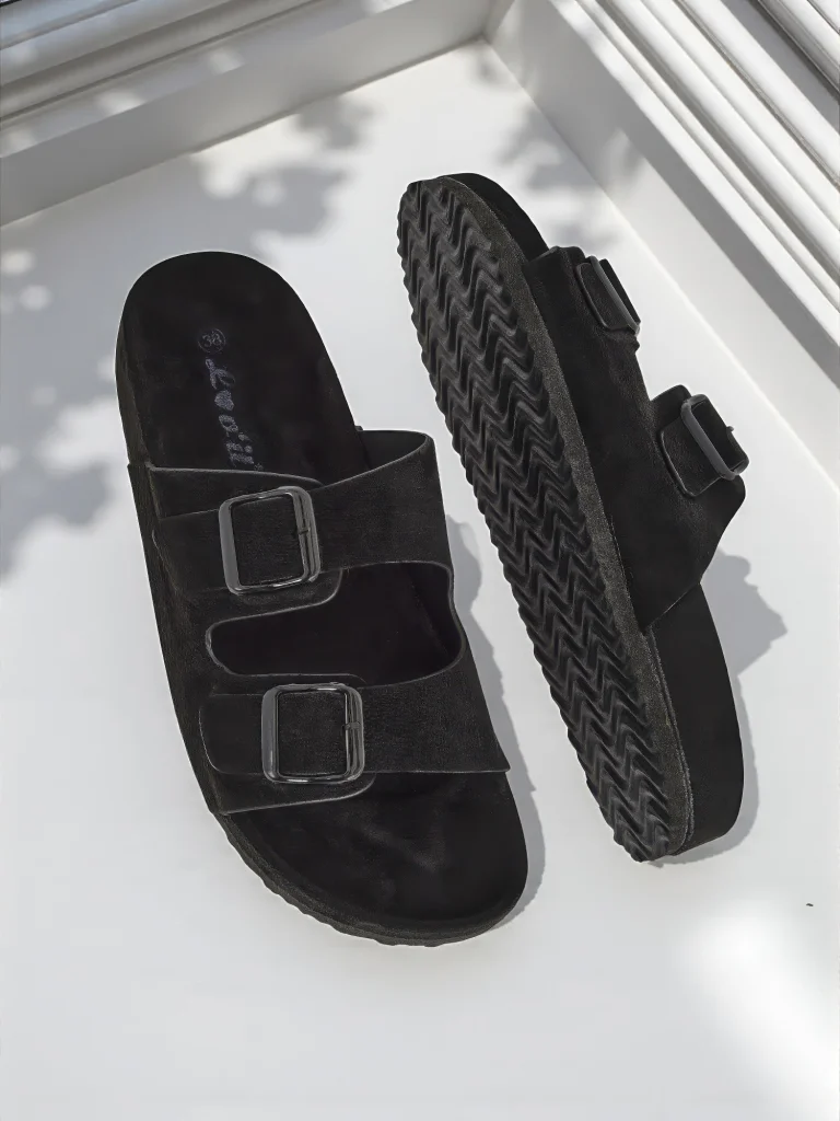 Royalfashion Дамски чехли от еко велур с катарами Bella Duo