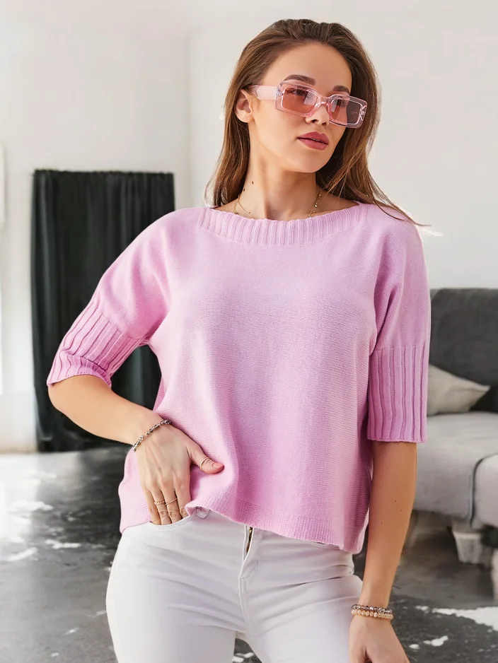 Рокляда на модата Дамски вискозов пуловер с къси ръкави