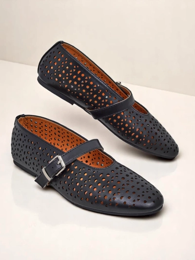 Mary Jane Perseida - черни балеринки Royalfashion от еко кожа с бадемов нос