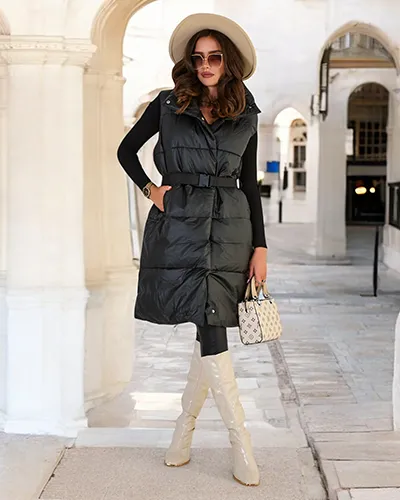 Royalfashion Дълга дамска жилетка a'la leather