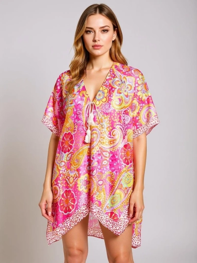 Рокля Парео Callista Royalfashion – Цветна, Ефирна, V-образно деколте, Универсална