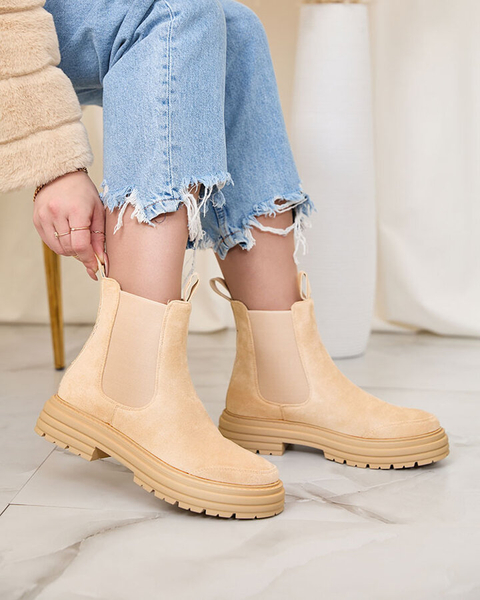 Royalfashion Бежови дамски ботуши с декоративна каишка Loffdo