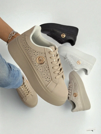 Дамски сникърси платформа Callista Royalfashion екрю еко кожа