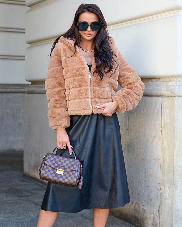 Royalfashion Двустранно дамско яке с кожа в светлокафяво