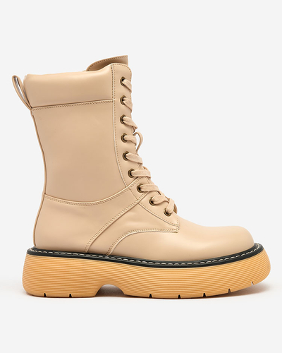 Royalfashion Бежови дамски ботуши с връзки на масивна подметка Diret