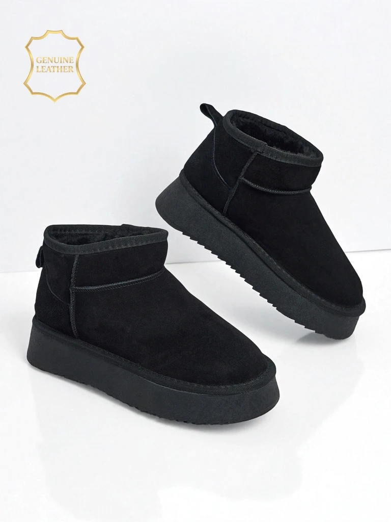 Къси дамски боти а'ла сноубутс от естествена кожа Elunara