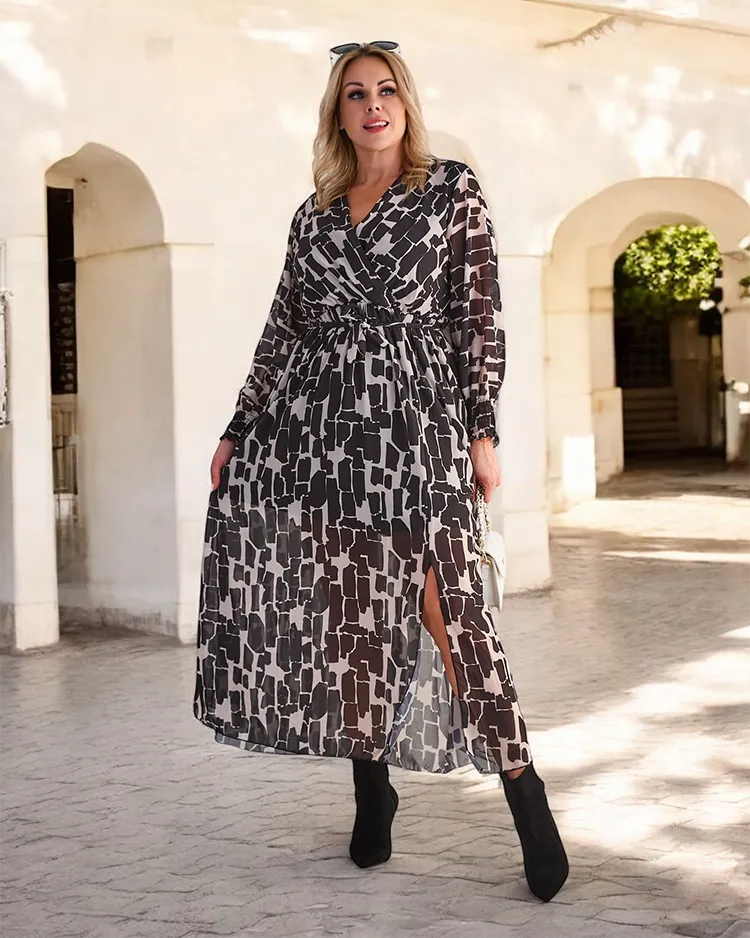 Royalfashion Дамска макси рокля в черно и бежово