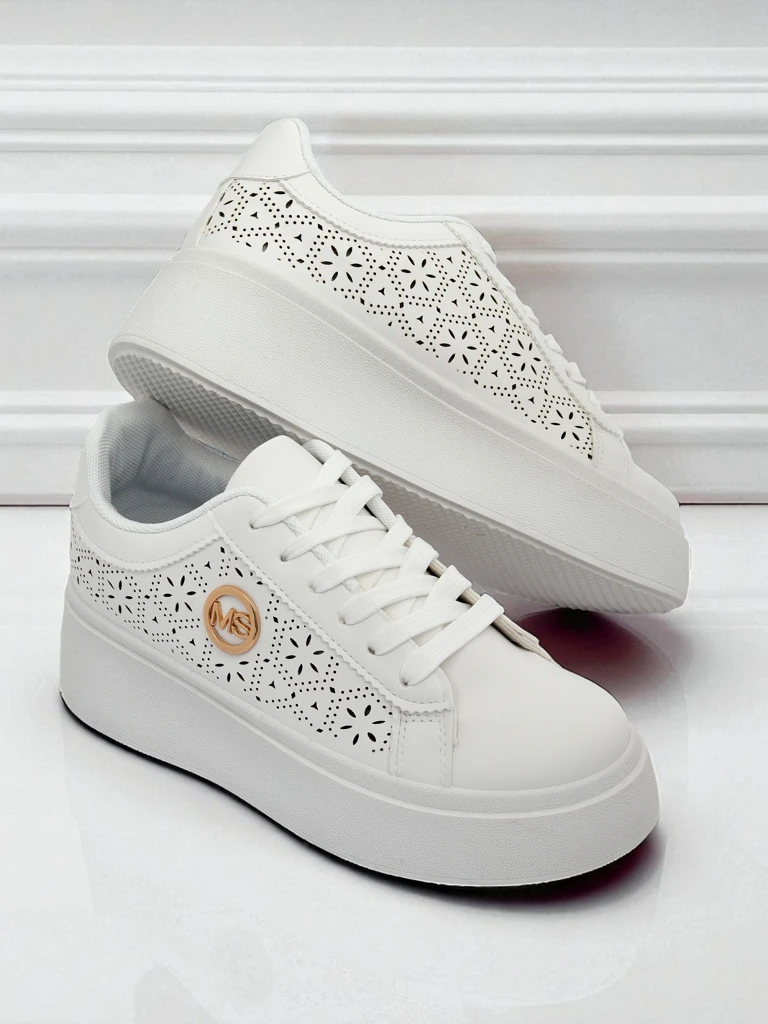 Дамски сникърси Aelia Royalfashion на платформа бели ажурни екрю