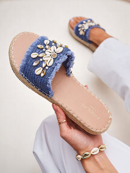 Летни чехли Royalfashion Calista – светлосини с мидички на плоска подметка