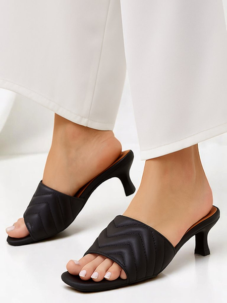 Дамски сандали Callista Nero на ток 5 см, летни, екологична кожа