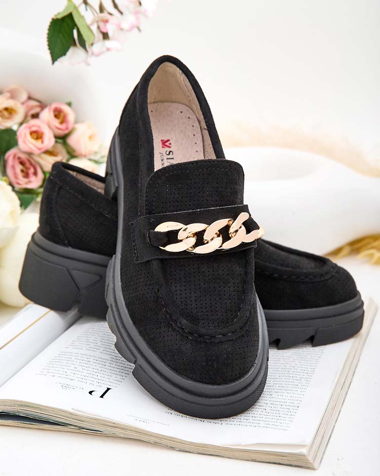 Royalfashion Мокасини от еко велур с украса Zaffix