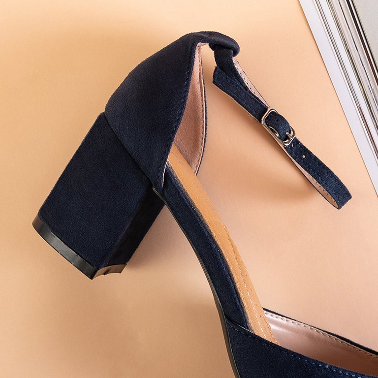 Granatowe damskie sandały na słupku Rumila - Obuwie
