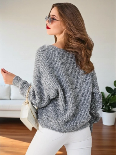 Royalfashion Дамски пуловер с лъскава нишка