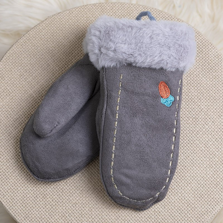 Szare dziecięce rękawiczki na sznurku i z jednym palcem - Rękawiczki