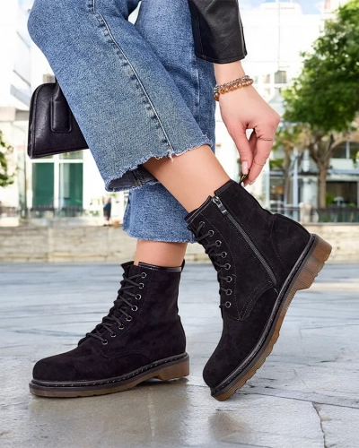 Дамски обувки от еко-велур и еко-кожа на краста Royalfashion с връзки на глезена модел Rullo