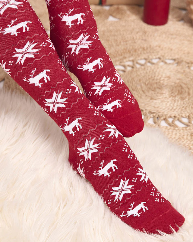 Дамски коледни чорапи над коляното в бордо - Бельо