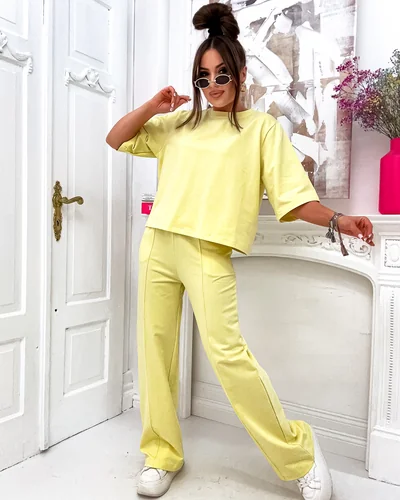 Royalfashion Женски памучен комплект с широки панталони