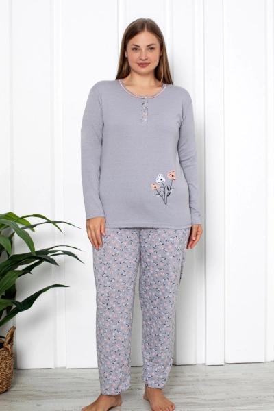 Royalfashion Памучен женски пижама комплект от 2 части с флорален десен PLUS SIZE