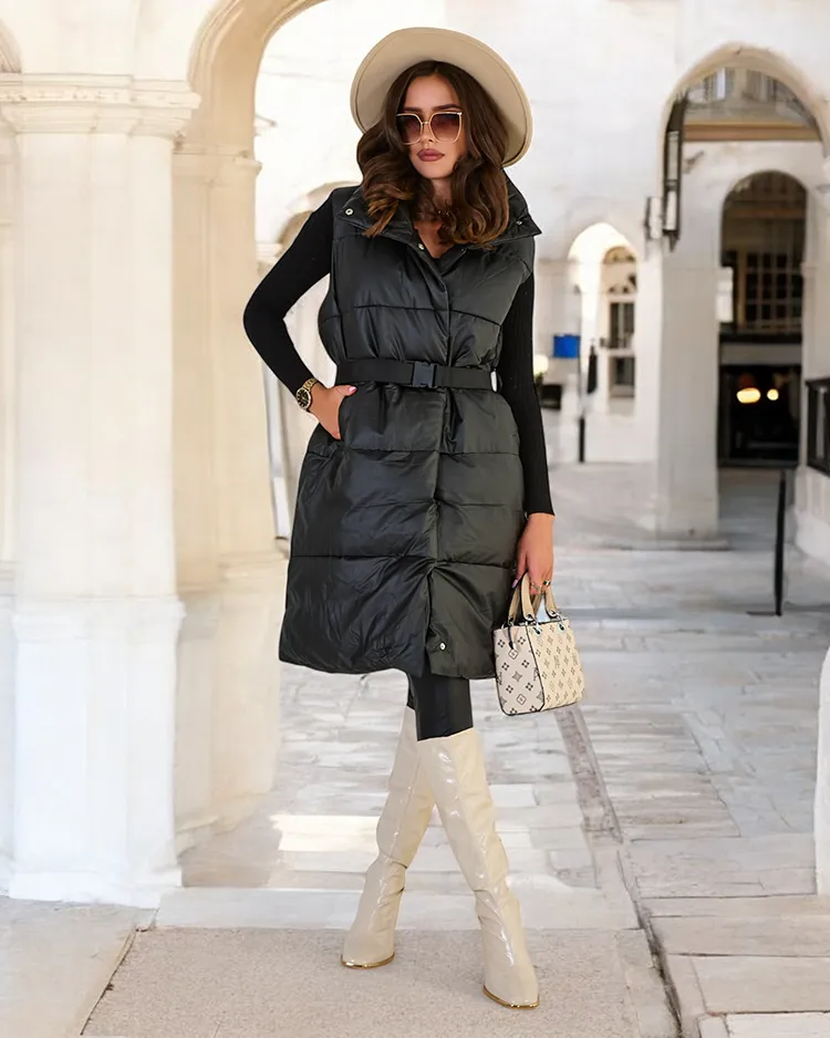 Royalfashion Дълга дамска жилетка a'la leather