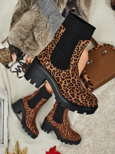 Дамски боти на ток от еко велур Anthere с шарки