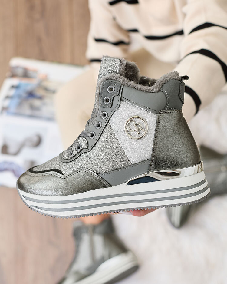 Royalfashion Дамски спортни маратонки в сиво с брокат Kawellas