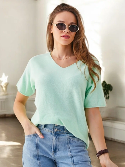 Royalfashion Тънък дамски пуловер с къси ръкави