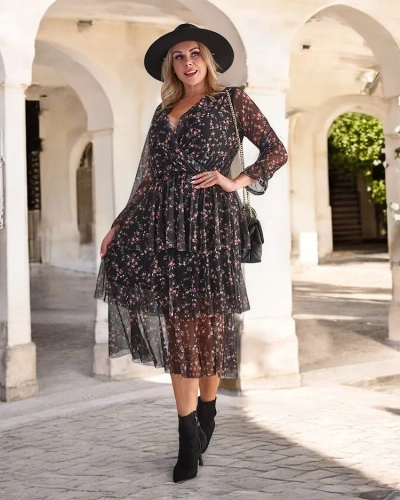 Royalfashion Черна шарена дамска макси рокля