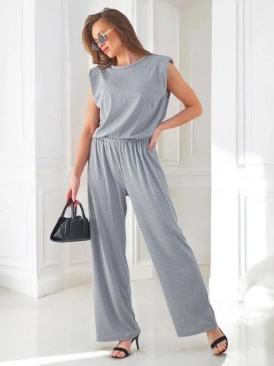 Royalfashion Женски рибен вискозен комплект, без ръкави и с разширяващи се панталони