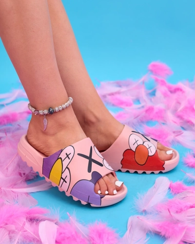 Różowe damskie klapki Elmino - Obuwie