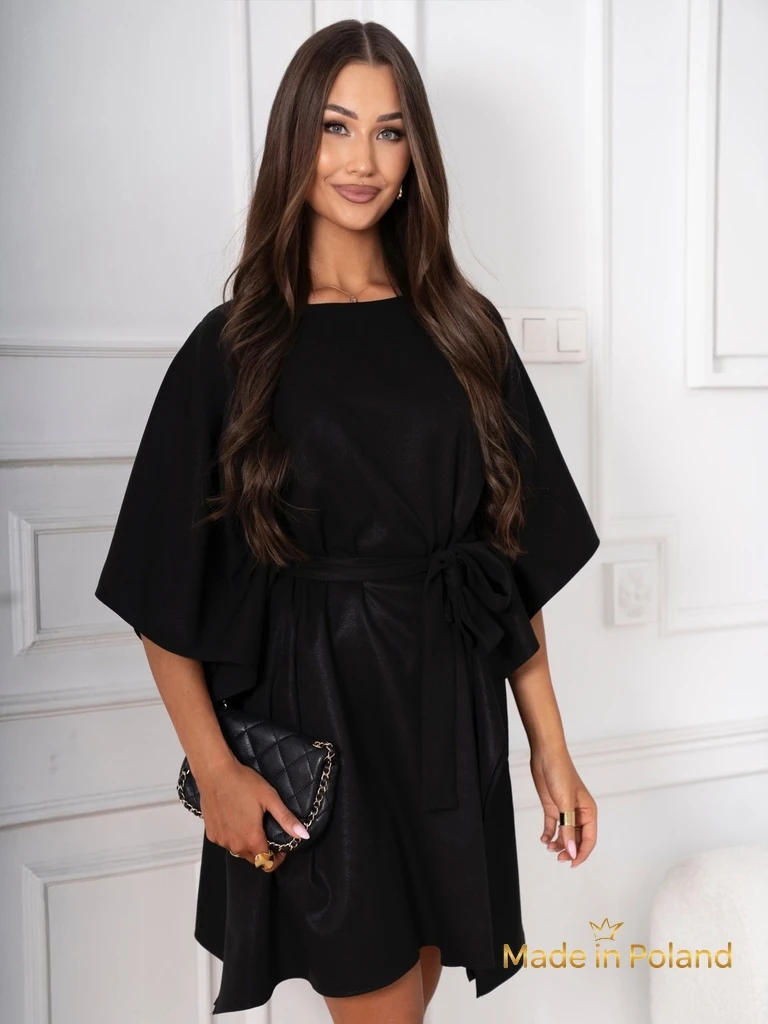 Дамска къса рокля с колан и къдрици Eviest