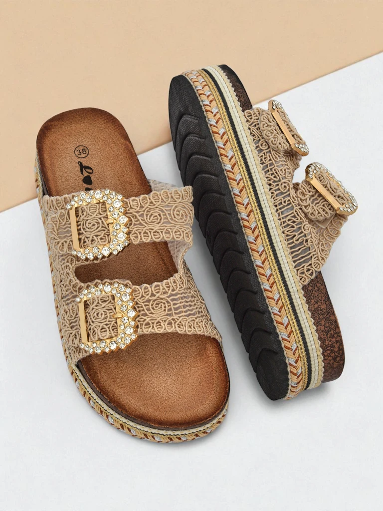 Royalfashion Дамски сандали с катарами с камъни GlamCork