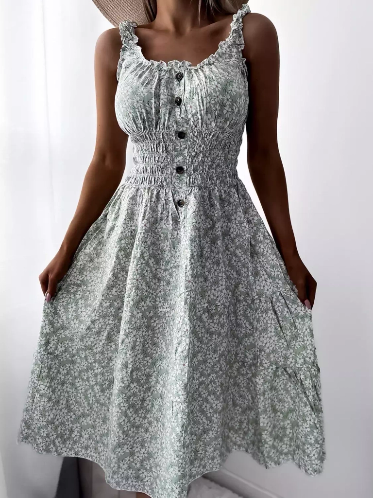 Дамска рокля до коляното с флорална мента Облекло