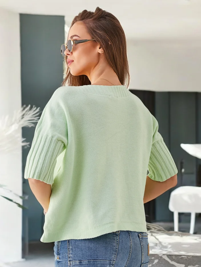 Royalfashion дамски вълнен пуловер с къси ръкави