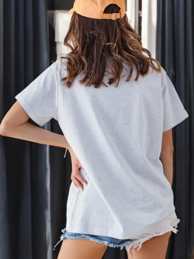 Royalfashion Дамска памучна Casual тениска с V-образно деколте