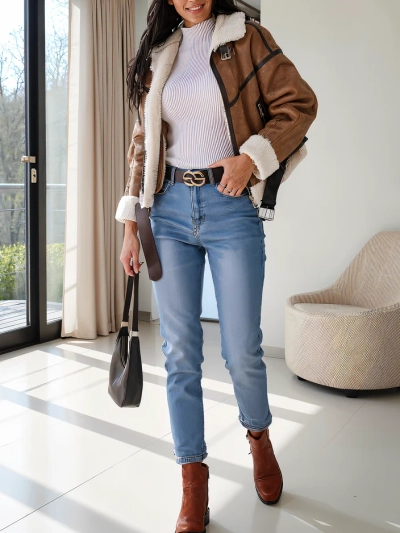 Royalfashion Дамски памучни мама дънки