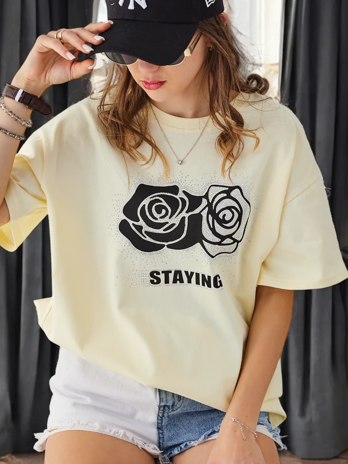 Royalfashion Дамска памучна тениска Роза Цвете