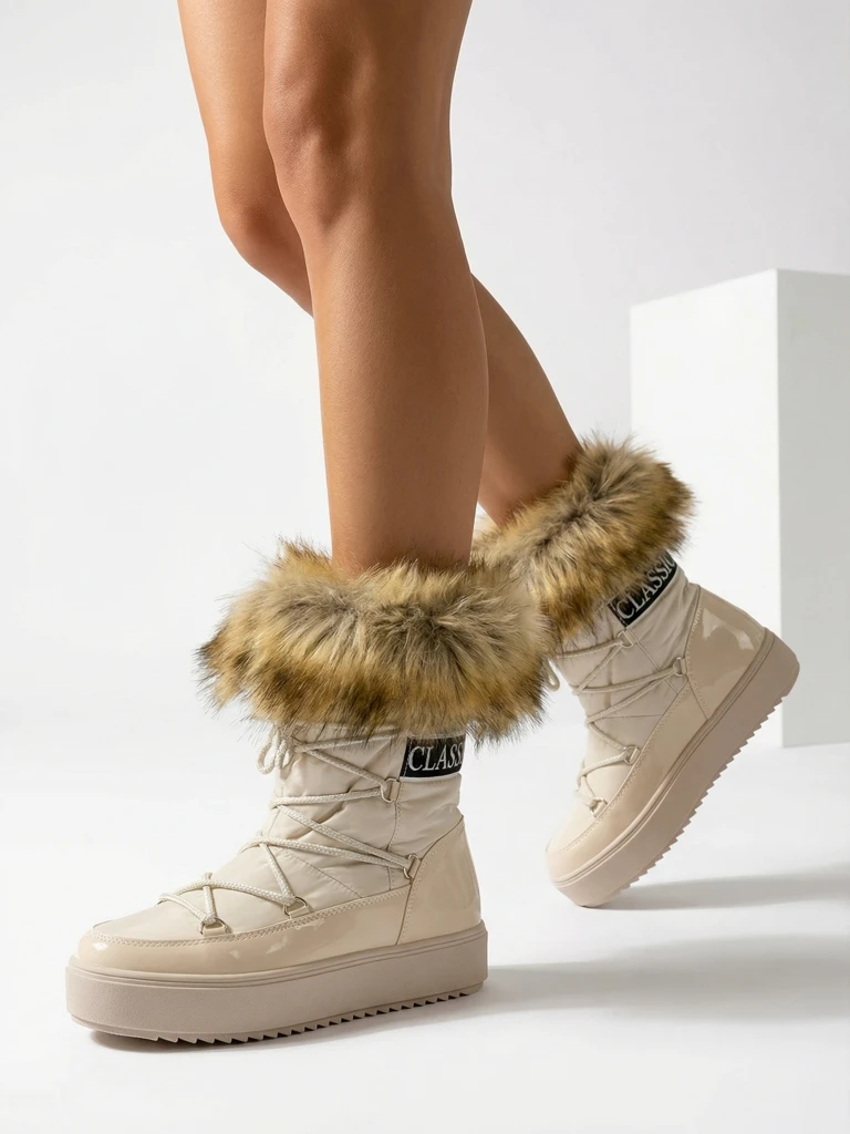 Royalfashion Бежови ботуши a'la snow boots за жени Gomllo