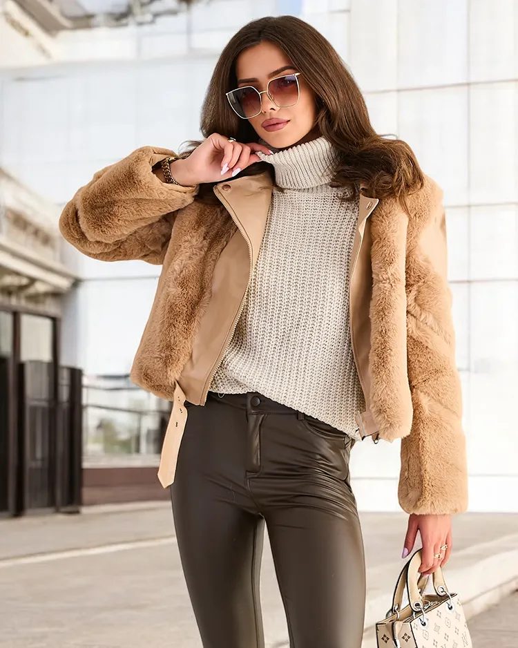 Рокля за мотористки на жените от еко кожа с джобове