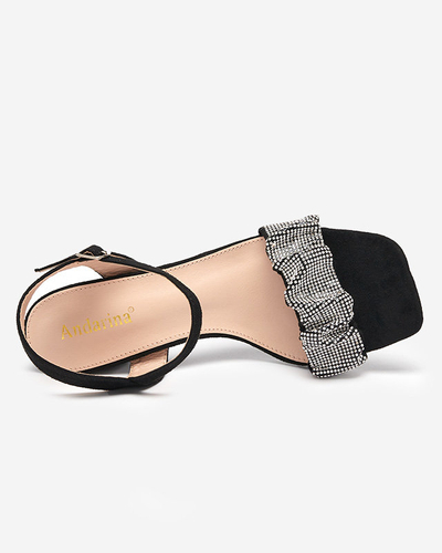 Czarne damskie sandałki na słupku z cyrkoniami Triesta- Obuwie