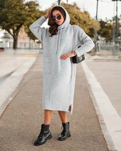 Дълго плетено пуловерно рокля на Royalfashion за жени